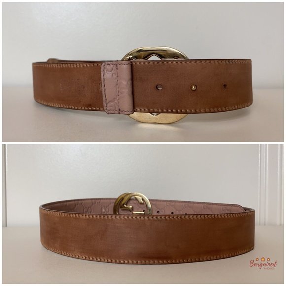 Authentic Gucci Pink Guccissima Leather Gold Interlocking G Buckle Belt 80/32 - Picture 7 of 12